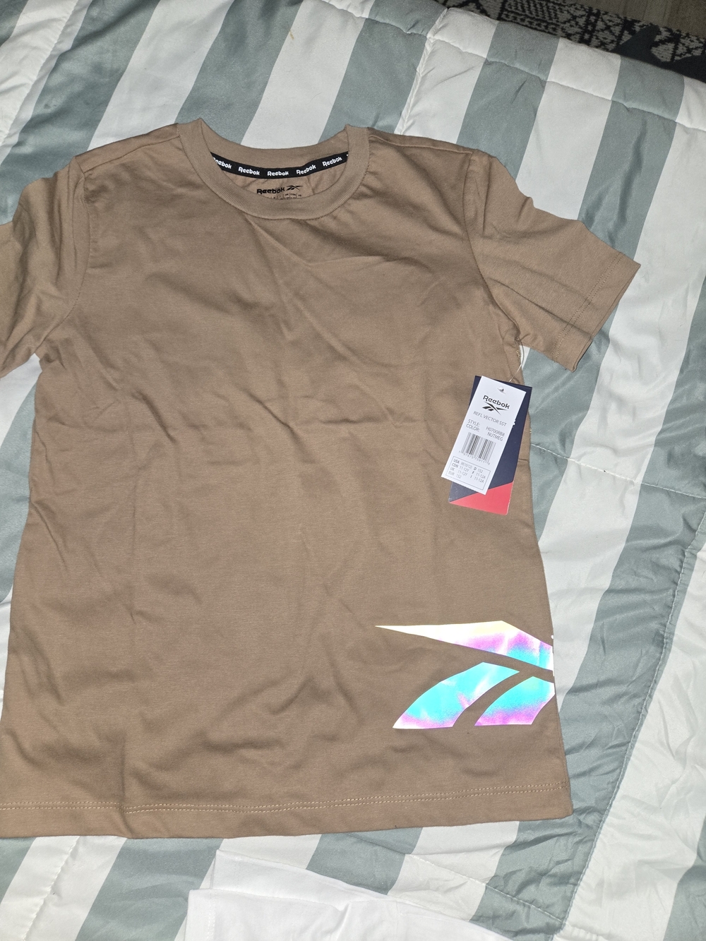 Reebok Men’s Tan Short Sleeve Tee with Iridescent Logo
